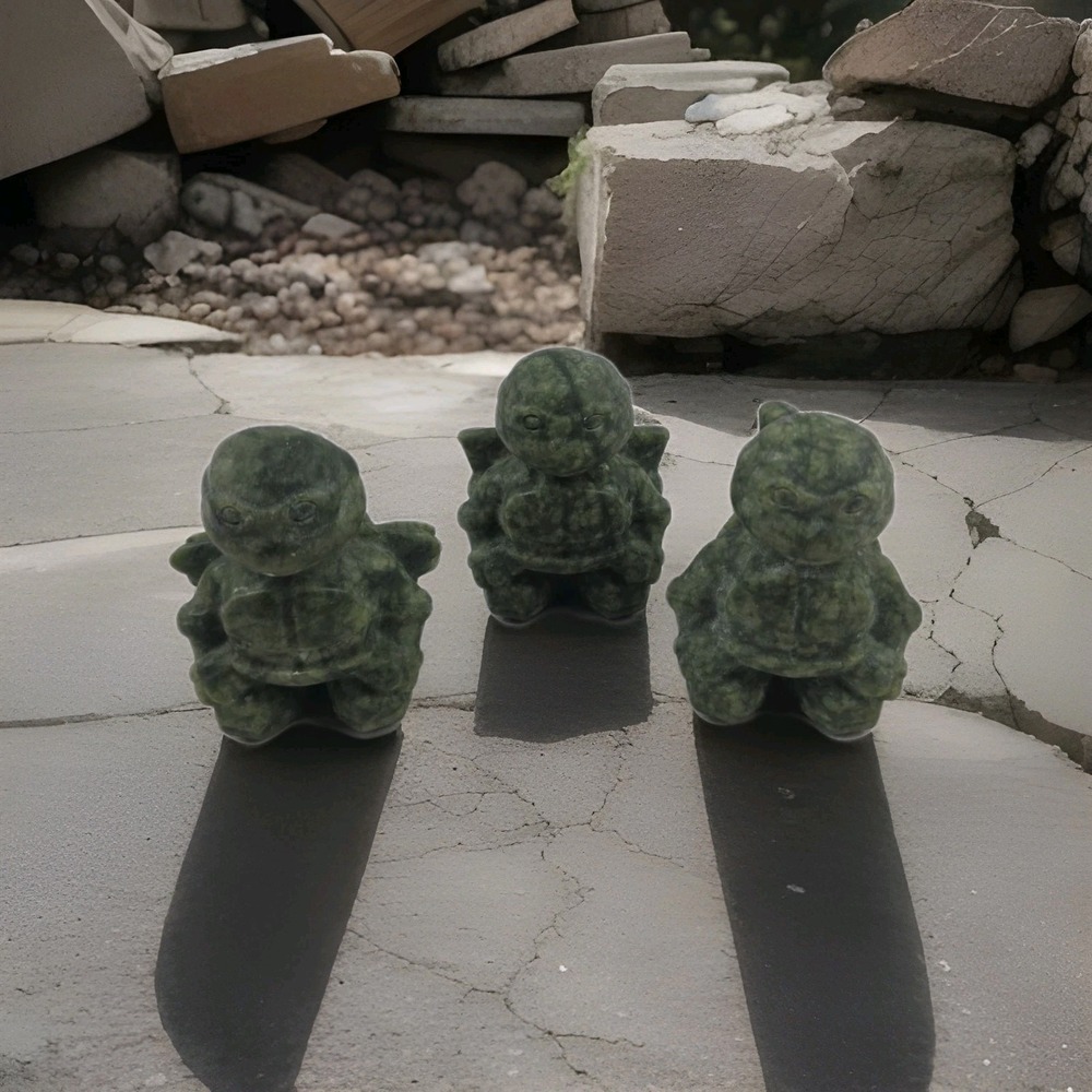 3" Natural Nanshan jade Ninja Turtles Skull‎ quartz crystal skull Figurines 3PCS